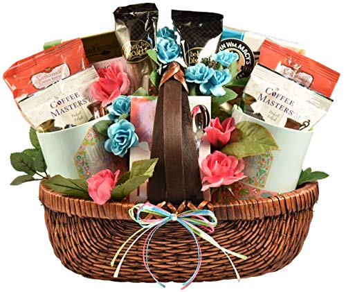 A Happy Home, Gift Basket Filled with Delicious Coffees, Teas and Sweets, along with Two 16oz Ceramic Coffee Mugs. Great Gift for the New Homeowners