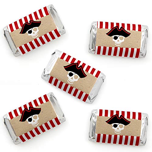 Big Dot of Happiness Beware of Pirates - Mini Candy Bar Wrapper Stickers - Pirate Birthday Party Small Favors - 40 Count