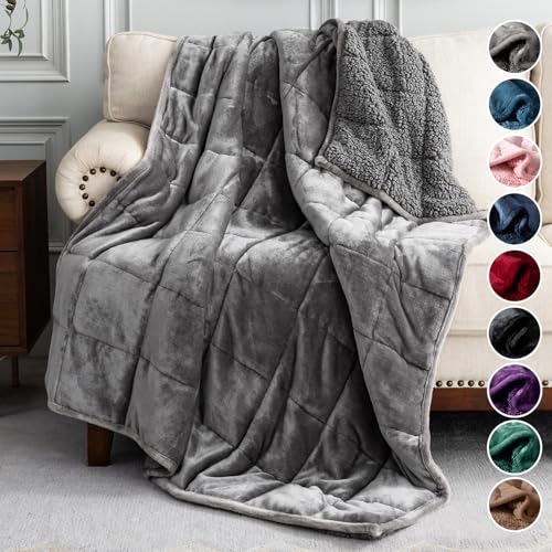 Uttermara Weighted Blanket Queen Size 15lbs 60x80 inches with Soft Plush Fleece, Cozy Warm Sherpa Snuggle Thick Heavy Blanket Great for Sleep and Calming, Grey