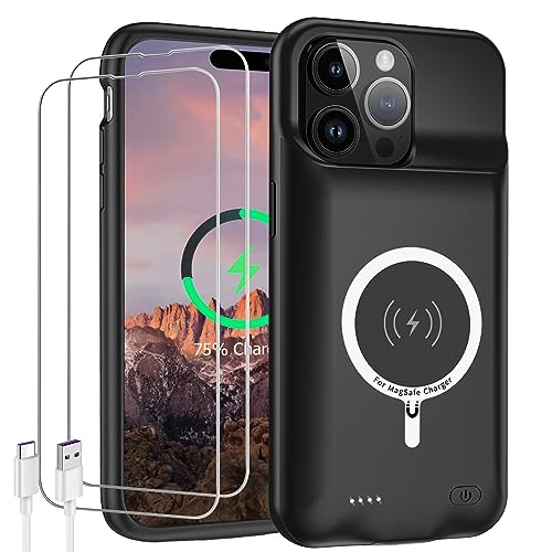 Battery Case for iPhone 15 Pro, 10000mAh High Capacity Rechargeable Portable Protective Extended Charger Case Wireless Charging Compatible with iPhone 15 Pro (6.1 inch) Charging Case & Carplay (Black)