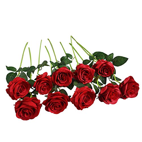 FLLOJOYA Artificial Rose Flowers Fake Roses Silk Flowers Plastic Long Stem Silk Roses for Flower Arrangment DIY Home Wedding Decor(red Roses)