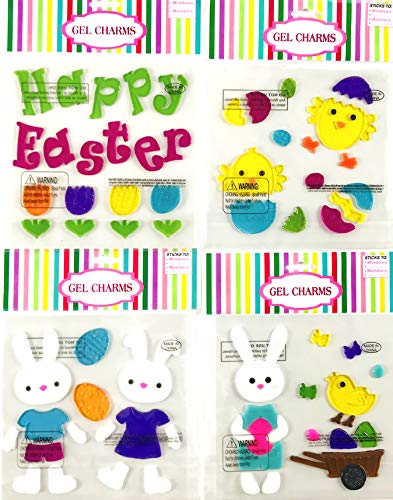 Easter Spring Window Clings Gel Decoration Pack: Bunny, Chicks, Eggs, Flowers, Butterfly