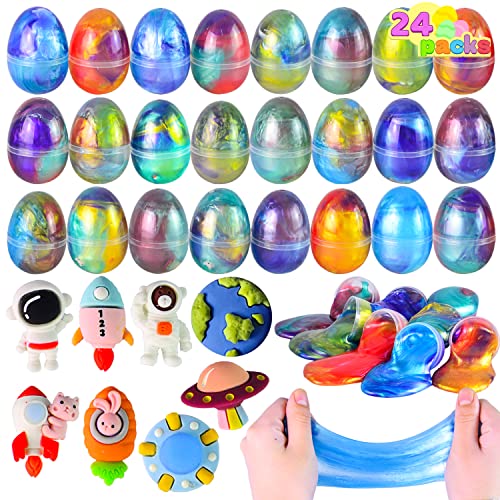 JOYIN 24 Pcs Galaxy Slime Eggs, Prefilled Easter Egg with Putty Slime and Toys for Kids Easter Party Favors, Stress Relief Slime for Easter Basket Stuffer, Easter Eggs Hunt