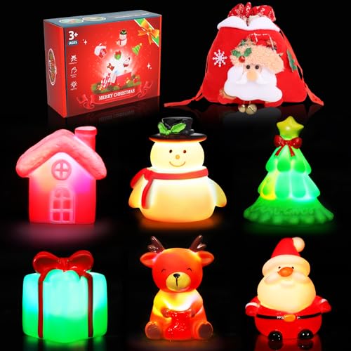 ANGGIKO 6 Pcs Christmas Light Up Bath Toys, Christmas Theme Flashing Light Bathtub Toys, LED Floating Bath Toy for Toddlers, Baby Shower Toys for Infants Kids, Christmas Birthday Gifts