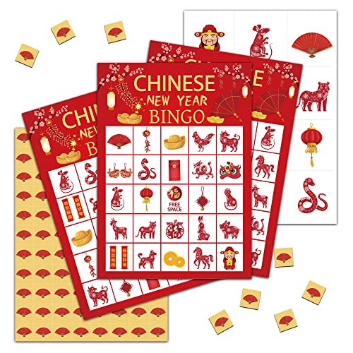 Tedea Chinese New Year Bingo Games, Lunar New Year Games, Chinese New Year Bingo, Chinese New Year Activity, Chinese New Year Party Decorations Supplies, 24 Players Bingo Games (B03)