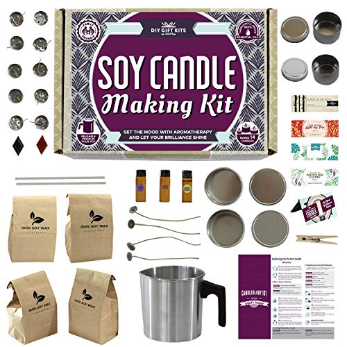 DIY Gift Kits 49-Piece Soy Candle Making Kit | Makes 14 Candles | 3 Pure Essential Oils, Soy Wax, Pouring Pot & More | DIY Starter Kit | Scented Candles Making Supplies | Great Gift for Men & Women