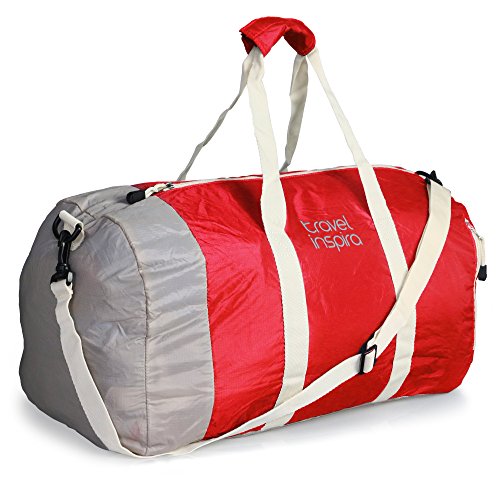 travel inspira Foldable Travel Duffle Bag Collapsible Packable Lightweight Sport Gym Bag Emergency Use Water Resistant Nylon 40L Red