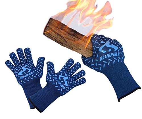 BlueFire Gloves BBQ Grill Firepit Oven Mitts Highest Heat Resistance EN407 Lab Certified (X-Large, Blue)