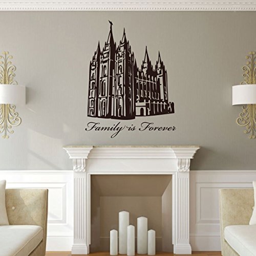 Family is Forever Wall Decal with Salt Lake Temple - LDS Vinyl Art Silhouette Home Decor for Living Room, Bedroom, Kitchen, Office