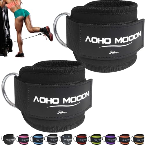 AOHO MOOON (Pair Comfortable Adjustable Ankle Straps for Cable Machines Women, Gym Workout Leg Straps, Ankle Cuffs for Glute Workouts, Foot Straps for Kickback