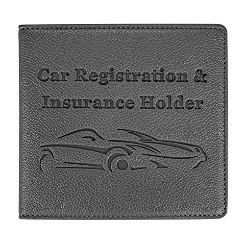 New Fashion Kingdom Car Registration and Insurance Holder, Premium PU Leather Vehicle Glove Box Car Organizer Men Women Wallet Accessories Case for ID, Driver's License - Grey