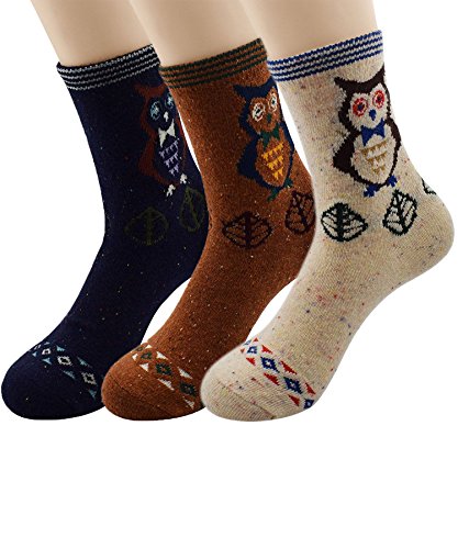 American Trends Women's Winter Thick Warm Athletic Crew Socks Cute Animal Vintage Style Wool Knitting Sock 3 Pack Owl