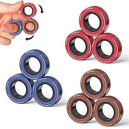 9PCS Magnetic Rings Fidget Toys for Adults and Teen Boy, Fidget Stress Spinner Rings for Anxiety Relief,Boy Girls Gifts Easter Basket Stuffers