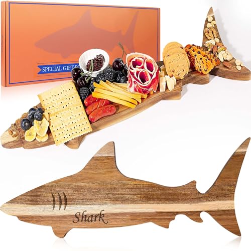 Funny Shark Charcuterie Board Housewarming Gift, Shark Week Party Wood Cheese Serving Aperitif Board, Decorative Shark Board for Kitchen, Birthday Gag Gift for Women Men