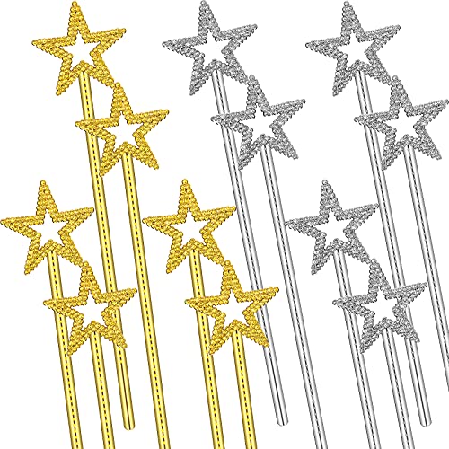 Jerify 12 Pieces 13 Inches Fairy Wands Magic Wand Silver and Gold Star Wand Sticks Princess Angel Wand for Birthday Cosplay Princess Role Play Party Props
