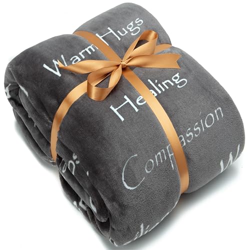 Chanasya Premium Sympathy Warm Hugs Gift Throw Blanket - Healing Gift Cancer Chemo Survivor Get Well Caring Gifts - Comfort Gift Blanket for Love Support Strength - Women Men Friend Grandpa - Gray