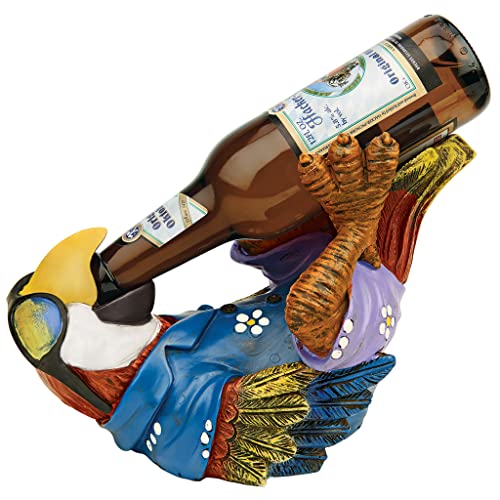 Design Toscano Beer Buddy Tropical Tiki Parrot Bottle Holder Statue, 10 Inch, Full Color