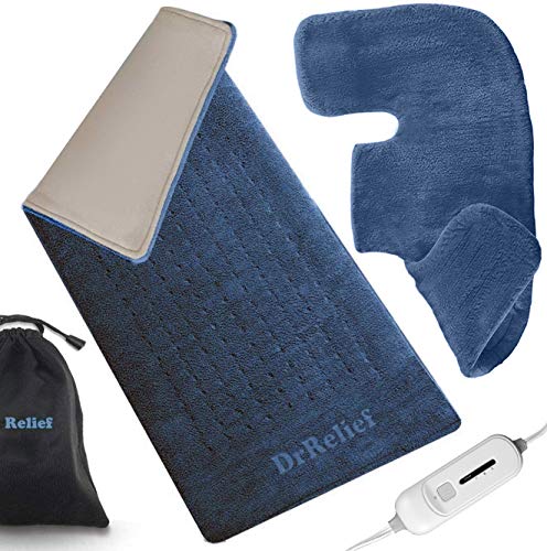 Heating Pad Gift Set of 2 - King Size 18' x 25' Shoulder Heating Pad and 12' x 24' Fast Heating Wrap with Auto Shut Off for Back, Neck and Shoulder, Abdomen, Waist Pain Relief, Dry/Moist Option