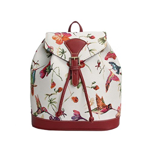 Signare Tapestry Fashion Backpack Rucksack for Women with Hummingbird and Flower Design (RUCK-HUMM)