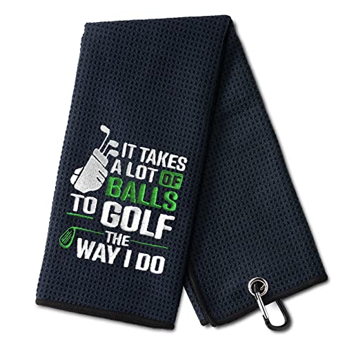DYJYBMY It Takes A Lot of Ball Funny Golf Towel, Embroidered Golf Towels for Golf Bags with Clip, Men's Golf Accessories, Fathers Day Birthday Retirement Gifts for Golf Fan Dad