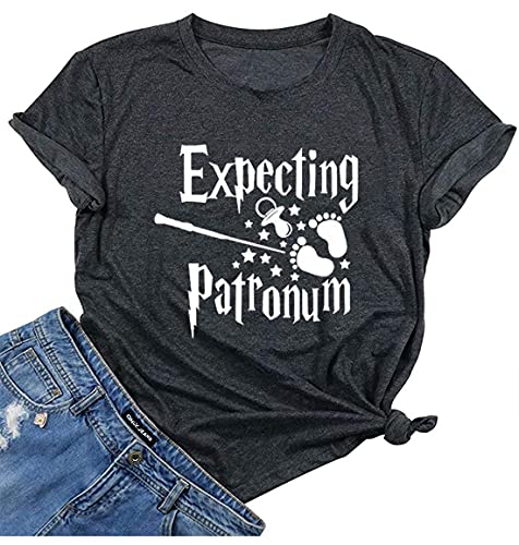 Maternity T-Shirt Women Pregnancy Announcement Shirt Funny Letter Print Pregnant Mom Tee Tops (XL, Gray)