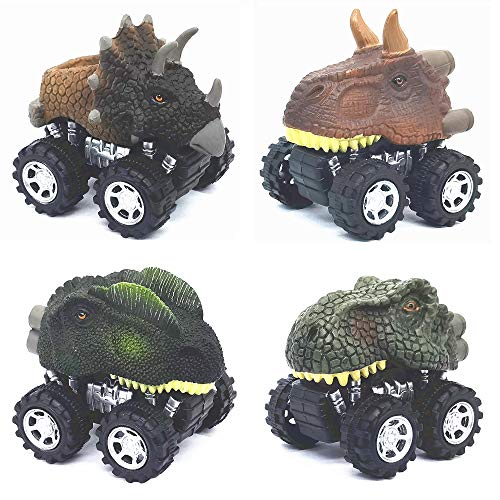 Dinosaur Toys for 3 Year Old Boys, 4-Pack Dinosaurs Car Toys for 2 3 4 5 6 7 Year Old Boys Girls, Stocking Stuffers for Kids, Easter Basket Stuffers, Pull Back Vehicles, Christmas Birthday Gifts