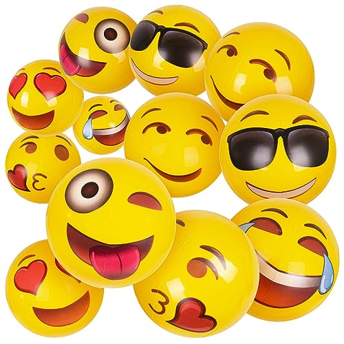 12-Pack Emoji Inflatable Beach Balls Bulk for Kids & Adults I Swimming Pool Toys with 6 Unique Emoji Design I Kids Beach Toys for Beach Games I Kids Summer Toys Water Balls I Toddler Pool Toys for Fun