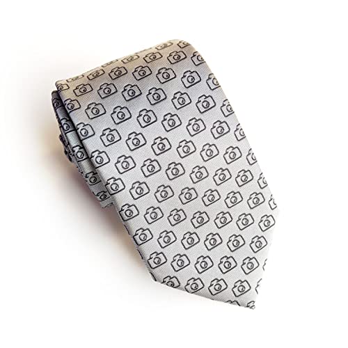 Camera Necktie - Photography Necktie - Camera tie - Photographer tie - Photographer Necktie - Men's Photography Gift - Maker V Exlusive, Grey, Standard