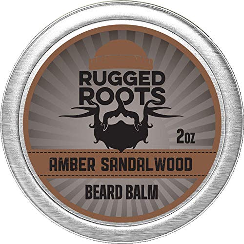 Rugged Roots Beard Balm for Men Hair Nourishing Beard Balm with Amber Sandalwood Scent for Healthy Shiny Beards - Encourage Beard Growth and Strengthen Hair - Small Stocking Stuffers for Men