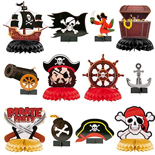 Haooryx 12Pcs Pirate Honeycomb Centerpieces, Table Decorations Honeycomb Balls for Kids Boys Birthday Party Supplies Favour Nautical Theme Party Decoration Favors Baby Shower Decor Photo Booth Props