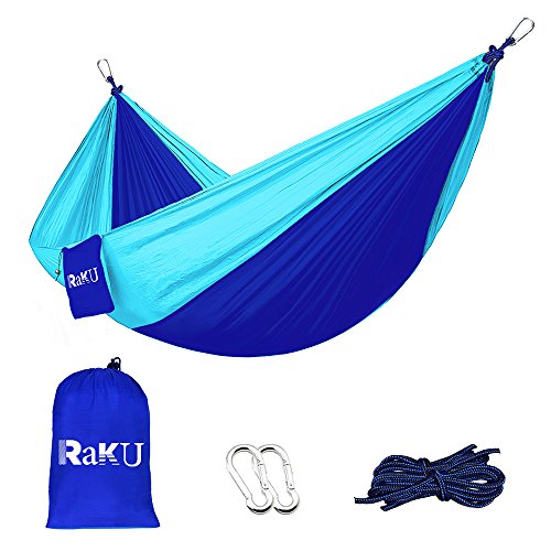 Greenmall Single & Double Camping Hammock - Portable Lightweight Parachute Nylon Fabric Hammock with Ropes Carabiners Included - Perfect for Backpacking, Camping and Hiking