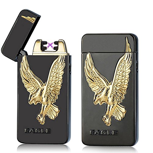 [2016 Unishow ® USB Rechargeable Flameless Electronic Arc Plasma Pulse Cigarette Metal Lighter in Gift Box W/a Free Velvet Unishow® Pouch (Black Eagle)