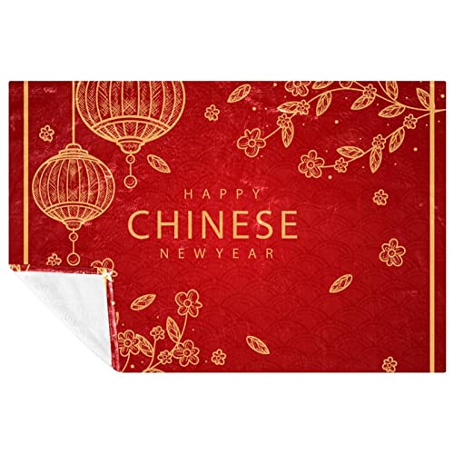 Happy Chinese New Year Throw Blanket for Couch,Sofa and Bed Blankets, 59x39 Sherpa Blanket