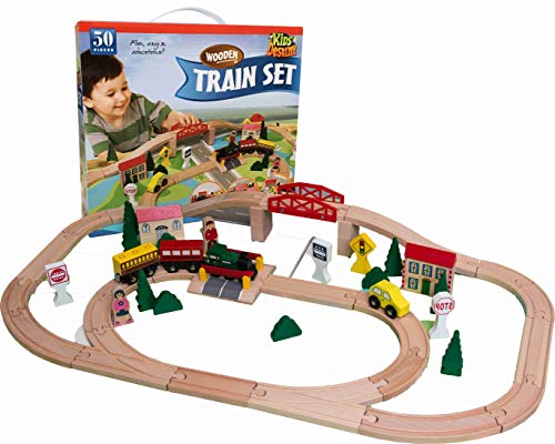 Kids Destiny Wooden Train Set for Thomas and Brio, 50 Pieces