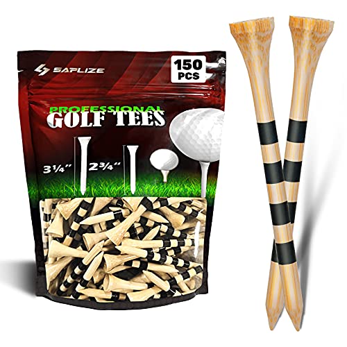 SAPLIZE Bamboo Golf Tees 150 pcs (3-1/4'), Biodegradable Material, More Durable and Stable, Reduce Side Spin and Friction