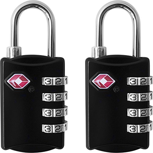 Desired Tools TSA Locks for Luggage, 2-Pc Durable Steel Padlock, Keyless Easy to Read 4-Digit Combination Lock for Backpacks, Travel Suitcases, Toolbox, Filing Cabinets, Baggage & Gym Locker, Black