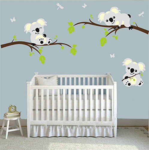 Yanqiao Cute Koala Bear Tree Branch Vinyl Art Wall Decals 42.5 * 78.7'