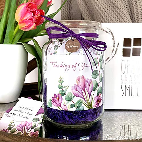 KindNotes Glass Keepsake Gift Jar with SYMPATHY Messages - Botanical Thinking of You Design