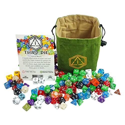 Third Die Dice Bag - Handcrafted and Reversible Drawstring Bag That Stands Open On The Table - for All Your Gaming Needs - Leaf Green and Tan