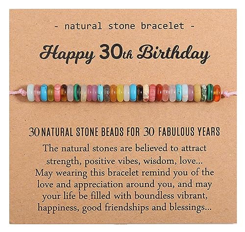 Korotho 30th Birthday Bracelet Gifts for Women Happy Turning 30th Milestone Birthday Jewelry Gifts Ideas Thirty 30 Year Old Bdsy Gift for Her Female Friends Natural Healing Stone Bracelets with Card