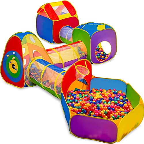 7 Piece Kids Ball Pit Play Tunnel for Kids Tunnel - with 4 Dart Balls | Ball Pits for Toddlers | Baby Tunnel for Toddlers 1-3 | Toddler Tunnel