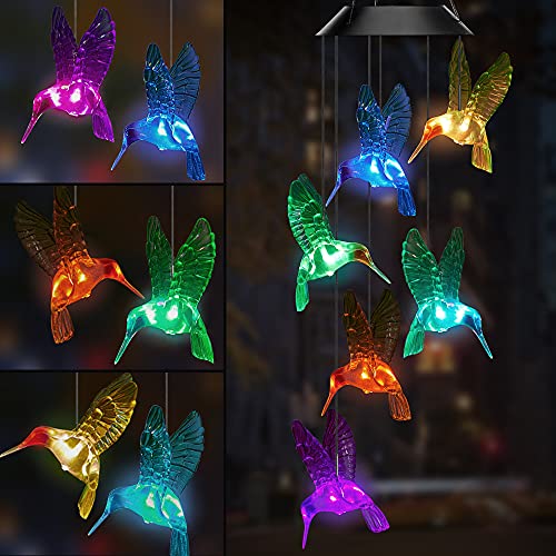 AceList Solar Hummingbird Wind Chimes Color Changing Wind Chimes Outdoor for Patio Yard Garden Home(Gifts for mom，Birthday Gifts for mom)