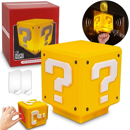 Cofeymera Super Bros-Mini Question Block Night Light,Bedside Lamp, Desklamp for Kids and Fans, Birthday Gift, Holiday Gift,Equipped with The Game's Same Gold Coin Sound(with USB Power Cable)