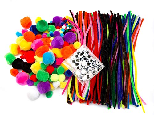 Edukit Crafting Kit 500 Pieces, Including Pipe Cleaners, Pompoms and Googly Eyes; Various Sizes and Colours - Great for Children’s and Adults ‘Crafts, for Home or Workshops