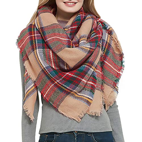 DORA BRIDAL Warm Women Blanket Scarf Oversized Tassel Tartan Wrap Shawl Plaid Cozy Checked Pashmina