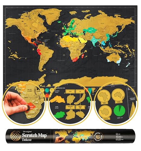 Luckies of London | Scratch Off World Map Deluxe | Travel Map To Track Travels | World Map Wall Art For Room & Office Decor | Scratch Art For Adults | Travel Journal Alternative | Travel Gifts | Large