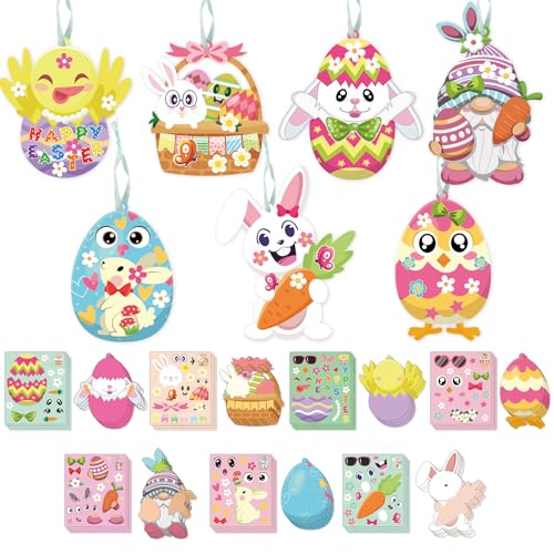 28 Pack Easter Paper Craft Kit for Kids - Easter DIY Crafts Ornaments with Egg Bunny Carrot Stickers for Kids Classroom Supplies Easter Party Favors Decorations