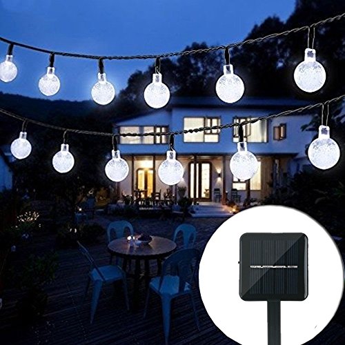 Solar String Lights Outdoor Crystal Ball Waterproof Globe String Lights 31ft 50LED Solar Powered Fairy Lighting for Garden Home Landscape Holiday Decorations White
