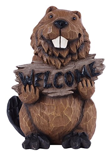 Beaver Holds Welcome Sign Statue