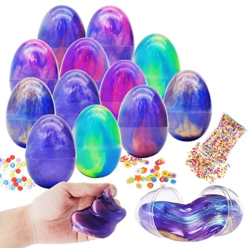 Joyin 12 Pcs Prefilled Easter Eggs with Galaxy Slime, Colorful Putty with Assorted Accessories, Stress Relief Sludge Toys for Kids Easter Eggs Hunt, Basket Stuffers Filler and Party Favors